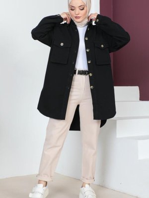 Körük Cep Detaylı Ceket Siyah