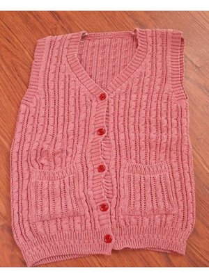 Anne Yeleği Büyük Beden Orta Yaş Ve Üzeri Triko Örgü V Yaka Cepli Burgu Desen Düğmeli Kışlık