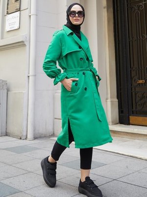 Kruvaze Trençkot Yeşil