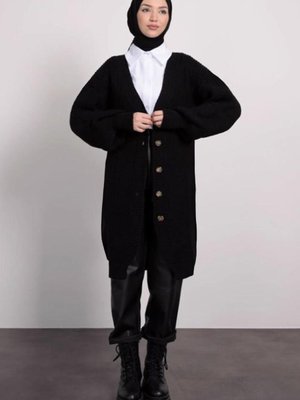 Kadın Siyah Karpuz Kol Triko Hırka T