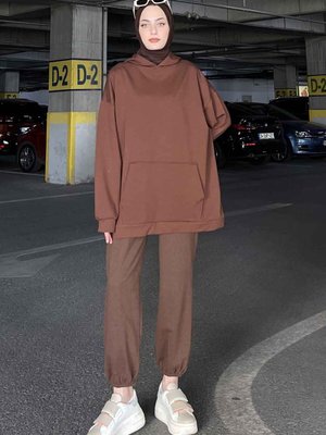 Kanguru Cep Kapüşonlu Düz Renk Sweatshırt