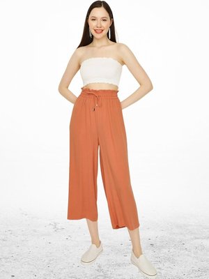 Turuncu Beli Lastikli Geniş Paça Rahat Pantolon