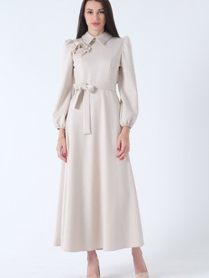 Taş Kemer Bağlamalı Kloş Elbise Taş Kemer Bağlamalı Kloş Elbise