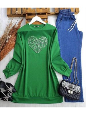 Kalp Gofre Baskılı Tunik