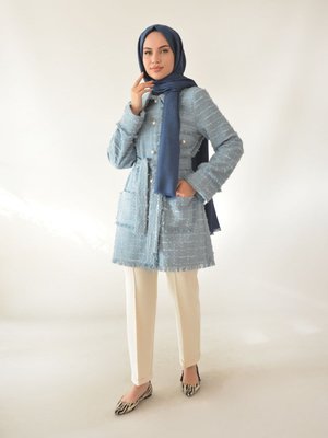 Royal Chanel İnci Düğmeli Bebe Mavisi Ceket