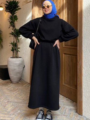 Siyah 3iplik Sweat Elbise