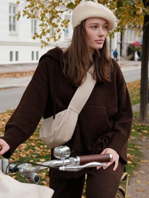 Cozy Kapüşonlu Triko Sweatshırt Acı Kahve