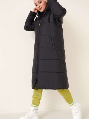 Kapüşonlu Uzun Şişme Mont Siyah Kapüşonlu Uzun Şişme Mont Siyah