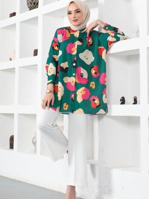 Desenli Gömlek Zümrüt Yeşili