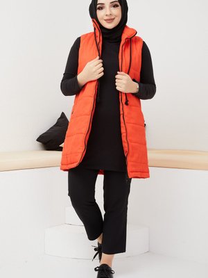 Turuncu Içi Dolgulu Kadife Yelek Turuncu Içi Dolgulu Kadife Yelek