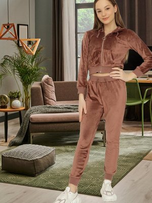 Kahverengi Kız Çocuk Paçası Lastikli Kadife Eşofman Altı Kahverengi Kız Çocuk Paçası Lastikli Kadife Eşofman Altı