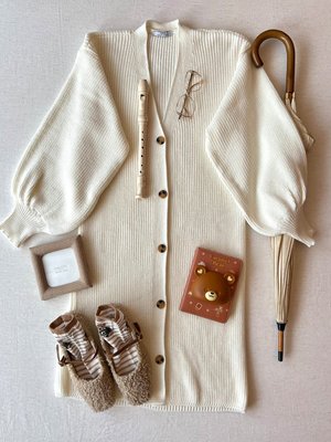 Uzun Balon Kol Triko Hırka