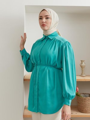 Balon Kol Saten Gömlek