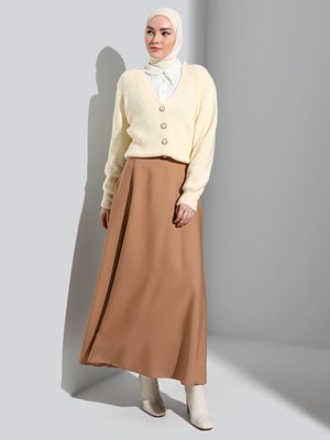 Koyu Bej Yüksek Bel Mevlana Etek