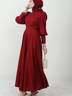 Mina Tesettür Elbise Bordo