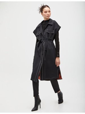 Punto Dikişli Kuşaklı Yelek Siyah Punto Dikişli Kuşaklı Yelek Siyah