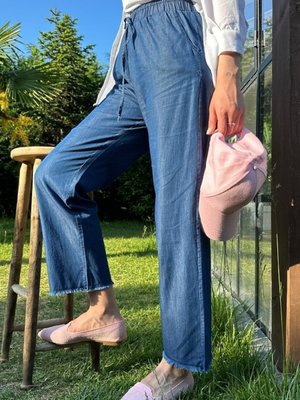 Püskül Detaylı Kot Pantolon Koyu Mavi