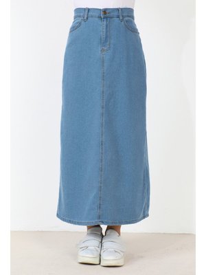 Yıldız Detaylı Kot Etek Açık Mavi