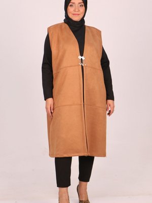 Taba Büyük Beden Parçalı Nubuk Yelek