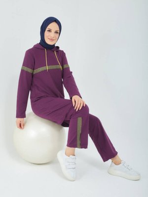 Kapüşonlu İkili Eşofman Takımı Mor Kapüşonlu İkili Eşofman Takımı Mor