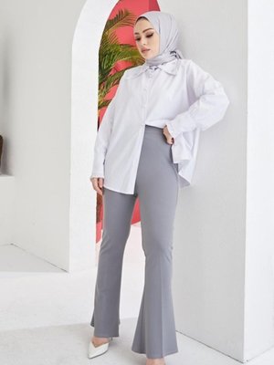 Ispanyol Paça Kumaş Pantolon Gri