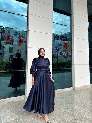 Lacivert Bella Tesettür Abiye Elbise
