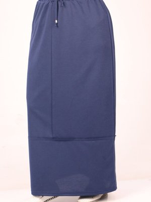 Lacivert Büyük Beden İki İplik Parçalı Uzun Etek