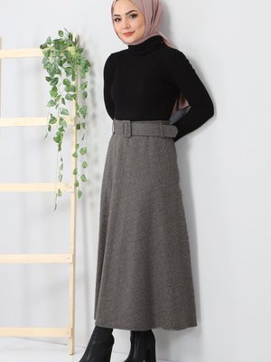 Balıksırtı Desenli Mevlana Etek Vizon