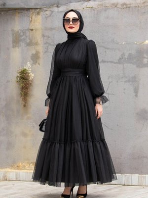 Pery Tül Özel Gün Elbisesi Siyah