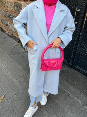 Mavi Tam Boy Kaşe Kaban