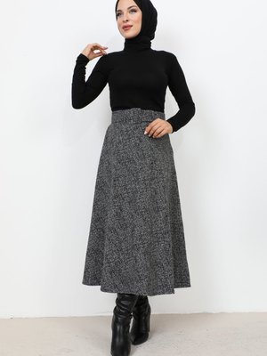 Desenli Kışlık Mevlana Etek Gri