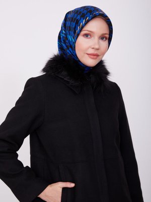 Yakası Kürk Detaylı Önü Patlı Kaban Siyah