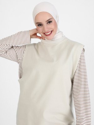 Bisiklet Yaka Kolsuz Sweatshirt Bej