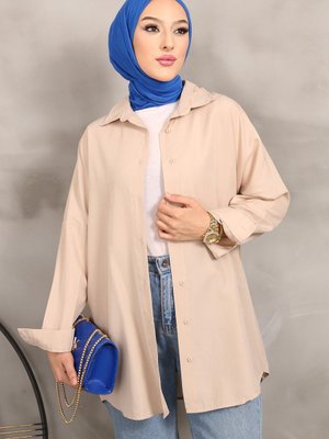 Bej Düz Terikoton Salaş Gömlek