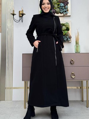Kadın Siyah Kuşaklı Manto T Kadın Siyah Kuşaklı Manto T