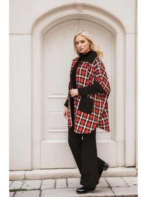 Bordo Düğmeli Ekose Desenli Panço