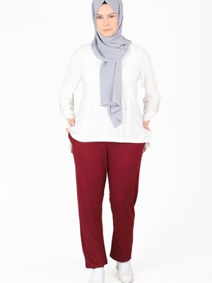 Bordo Büyük Beden Viskon Bol Paça Pantolon