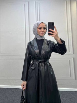 Deri Trençkot Siyah