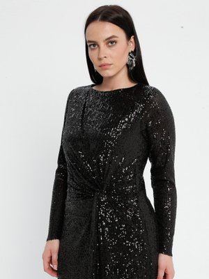 Siyah Arıkan Payetli Abiye Elbise
