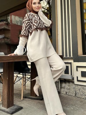 Bej Triko Tunik Pantolon