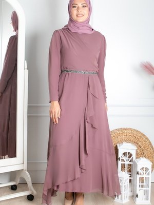 Fırfır Detaylı Tesettür Abiye Lila Fhm850 Fırfır Detaylı Tesettür Abiye Lila Fhm850