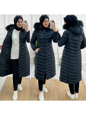 Esra Sıcacık Tutacak Tam Dolum Elyaf Şişme Mont Siyah