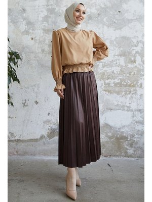 Acı Kahve Alfea Deri Görünümlü Etek Acı Kahve Alfea Deri Görünümlü Etek
