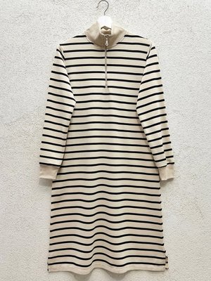 Dik Yaka Çizgili Tunik Siyah