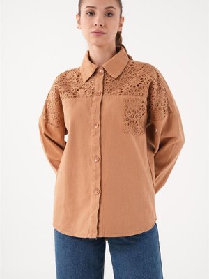 Dantelli Sütlü Kahve Gömlek