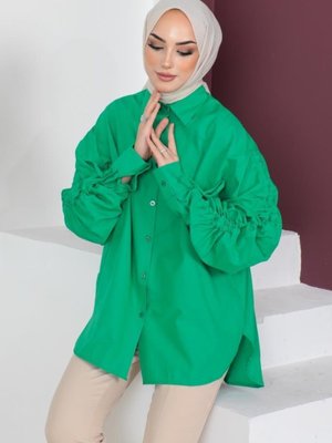 Kolları Büzgü Detaylı Gömlek Yeşil