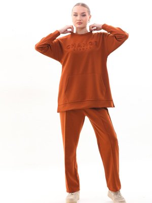 Taba Renk Bisiklet Yaka Sweat Bol Paça Pantolon Spor Takım