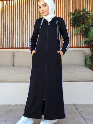Yanları Şerit Detaylı Ferace Siyah