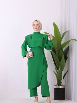 Xxl Butik Kadın İthal Kumaş Etekli Tesettür Tulum Yeşil Xxl Butik Kadın İthal Kumaş Etekli Tesettür Tulum Yeşil