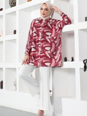 Desenli Gömlek Bordo